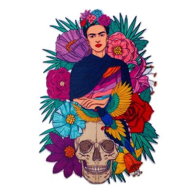 Mono-Quick Frida Kahlo© Applikation, Bügelbild, Patch, Papagei, Wüste, Totenkopf