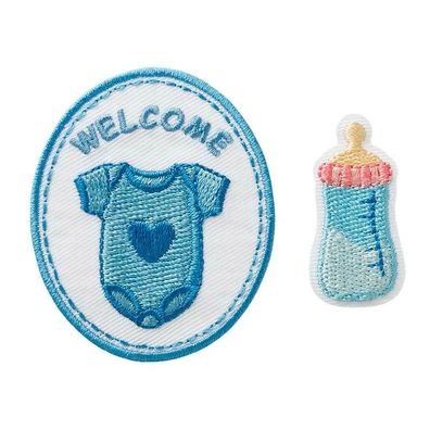 Mono Quick 1420x Welcome Baby 2tlg. Applikation, Bügelbild, Patch Blau Rosa Gelb