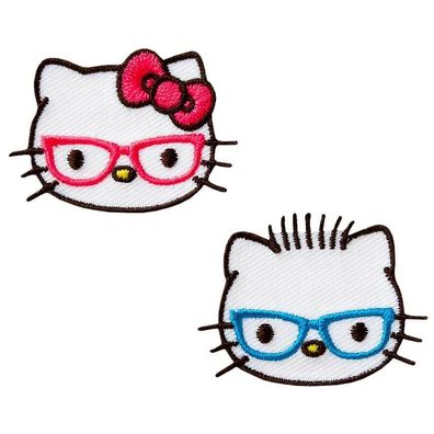 Mono Quick 1423x Hello Kitty, Bügelbild, Patch, blau, rosa, rot, Köpfe, Herz