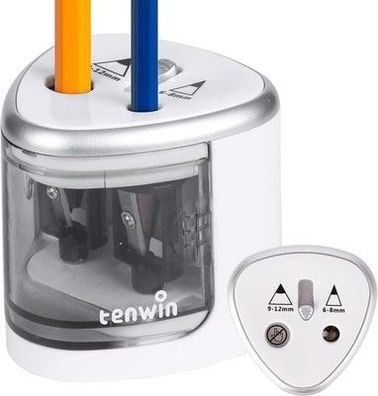 Tenwin Elektrisch Bleistiftspitzer Doppelloch-Anspitzer 6-12mm batteriebetrieben