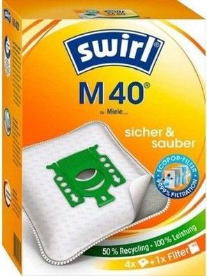 Swirl M 40 EcoPor Staubsaugerbeutel für Miele, Hoover, 4 Beutel und 1 Filter