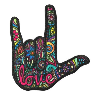 Mono Quick 1002x Hippie - Peace Hand Happy Bügelbilder, Patch, bunt - Hände