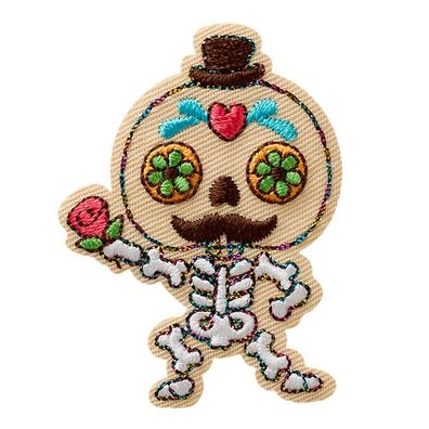 Mono Quick 0820x Dia de Muertos Bügelbild, Patch, Hund oder Skelett mit Glitzer