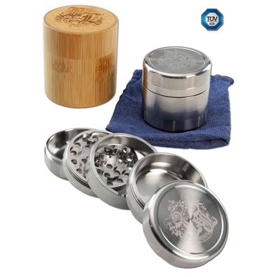 Black Leaf Rostfreier Edelstahl Grinder 5tlg Ø 59mm Crusher Kräuter Mühle NEU !!