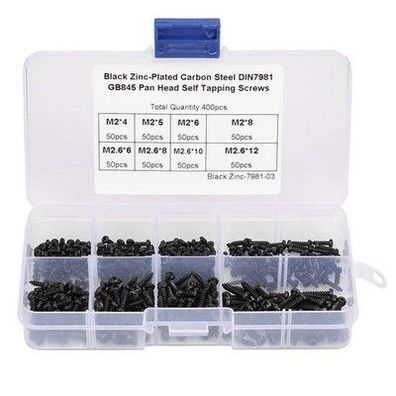 Selbstschneidende Schrauben - 400 Stk. Schwarz M2 / M2.6 Schrauben-Set Sortiment