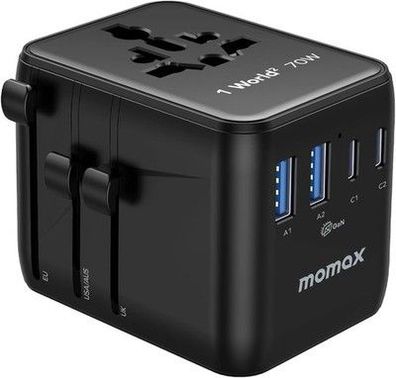 MOMAX Reiseadapter Weltweit 70W GaN Fast Universal Adapter 7-in-1 mit 2 AC