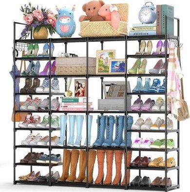 FINEW Schuhregal mit 9 Ebenen, Schuhablagen aus Metall, Großes Schuhregal