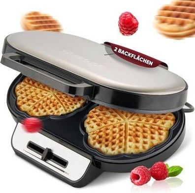 Clatronic Waffeleisen mit 2 antihaftbeschichteten Backflächen, Küche, 1200W