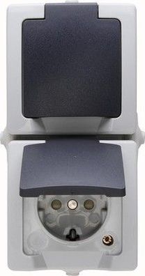 Kopp Nautic 2-fach Schutzkontakt-Steckdose mit Klappdeckel 16A, 250V/AC, IP44