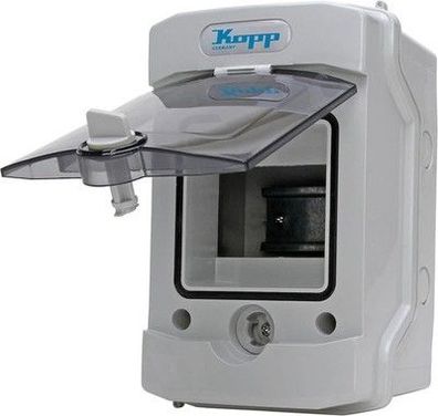 Kopp Aufputz-Feuchtraum-Verteiler mit Tür 1-reihig für 4 Pole, grau/schwarz