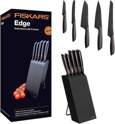 Fiskars Design-Messerblock + 5 Messern, 37x15,5cm Material: Birkenholz/Edelstahl