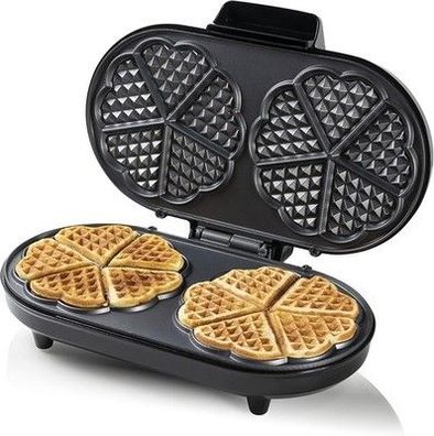 Bestron Doppel-Waffeleisen für klassische Herzwaffeln, Waffelmaker mit Backampel