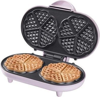 Bestron Doppel-Waffeleisen für klassische Herzwaffeln, Herzwaffeleisen, in Rosa