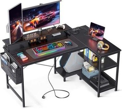 ODK Schreibtisch Schwarz, Gaming Tisch in L-Form, Schreibtisch 120 x 80 x 88cm