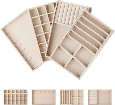 EXLECO 4er Groß Schmucktablett Samt Schmuckaufbewahrung 24x15cm Schmuck Tablett