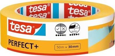 Tesa Malerband Perfect+ - Malerkrepp aus dünnem Washi-Papier (50 m x 30mm)