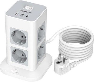8 Fach Mehrfachsteckdose Überspannungsschutz 3600W 16A, 2 Meter Kabel Steckdose