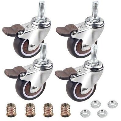 Dbreaks 4 4x Transportrollen 50MM, Schwenkrolle mit Bremse aus TPE, M10x25mm