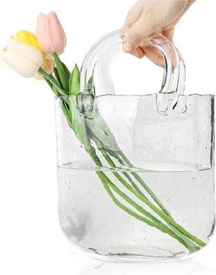Dbreaks Glas Handtasche Vase, Tasche Glasvasen, Klar Handgemachte Deko, Pflanzen