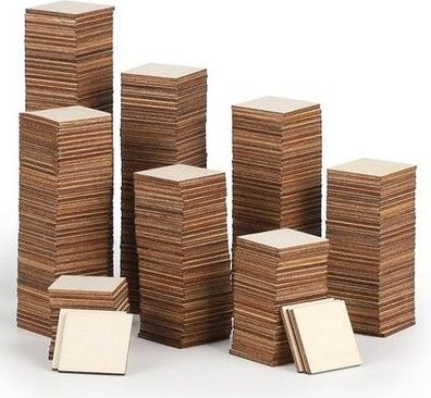 Dbreaks 300x Quadrate Holzscheiben, Basteln Holzplättchen, Baumscheiben (2.5cm)