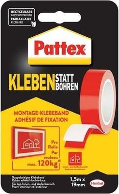 Pattex Kleben statt Bohren Klebeband, doppelseitiges Klebeband (19mm x 1,5m)