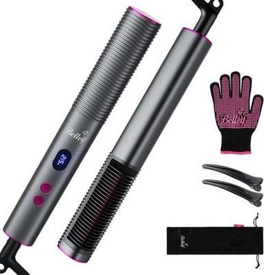 Bellelf Glättbürste, Verbrühungsschutz Glätteisen mit LED Display, 125°C-215°C