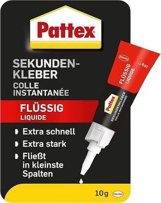 Pattex Sekundenkleber Flüssig, Superkleber, schnelltrocknend, Flüssigkleber, 10g