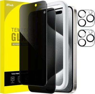 JETech 2x Sichtschutz Schutz-Folie für iPhone 15 Pro 6,1 Zoll mit Kameraschutz