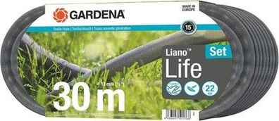 Gardena Liano Life Textilschlauch 1/2 Zoll 30m Set: Hochflexibler Gartenschlauch