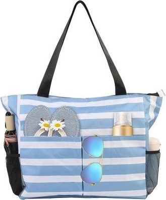 Tahavice Strand-Tasche Damen mit Reißverschluss gestreift blau weiß (43x38x15cm)
