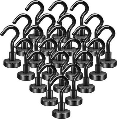 FPMYB 22 Stück Magnet Haken Schwarz, 10kg Magnethaken Extra Stark 16 mm Neodym