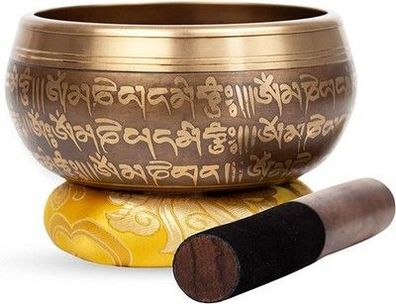 Großes tibetisches Klangschale 12,7 cm Set, Mantra-Design, Yoga + Seidekissen