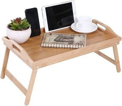 Kktoner Bambus Betttablett Frühstücks-Tablett mit klappbaren Füßen Bett-Tisch