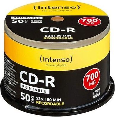 Intenso CD-R Rohlinge 700MB 52x 50er Spindel Cakebox bedruckbar, 80 Minuten