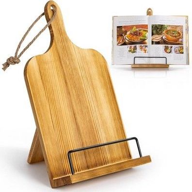 PUERSI Kochbuchhalter Holz, Buchständer Küche, Buchhalter Wand iPad Tablet Braun