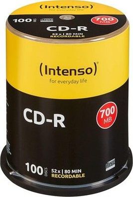 Intenso 1001126 CD-R 100er Spindel 700MB 52x Speed CD-Rohlinge, 80 Minuten