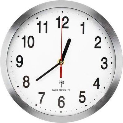 Lawei Funk Wanduhr Funkuhr aus Aluminium Wanduhren Küchenuhr Automatisch 25cm