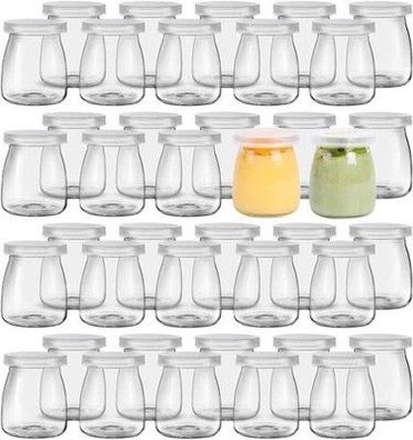 Lawei 40 Stück Joghurtgläser mit Deckel 150ml Glas Gläser Pudding-Joghurt-Gläser