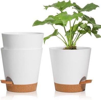 T4U 3er-Set Kunststoff Blumentopf mit Bewässerungssystem, 16,5cm Pflanzen Topf