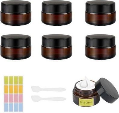 Amber Glas Leerdose, 20ml Cremedosen zum Befüllen, 6 Stück Salbentiegel 2 Spatel