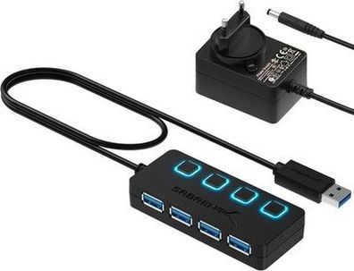 Sabrent USB hub aktive 3.2x1 mit Netzteil, USB Adapter, 4 Port mehrfach