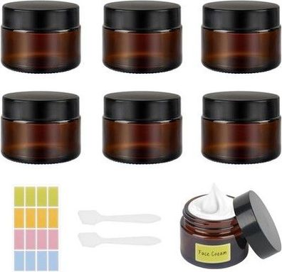 Amber Glas Leerdose,50ml Cremedosen zum Befüllen, 6 Stück Salbentiegel 2 Spatel