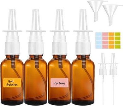 Nasenspray Flasche Leer, 4 Stück Glas Nasensprayflasche, 30ml Nasen, Trichter