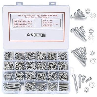 1080 Stk Schrauben und Muttern Unterlegscheiben Set, M3 M4 M5 M6 Linsenkopf Kit
