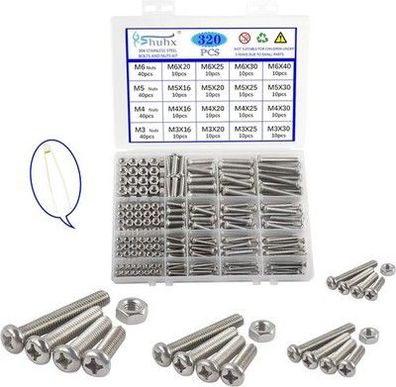 Rshuhx M3 M4 M5 M6 Schrauben und Muttern Set 304 Edelstahl A2 Linsenkopfschraube