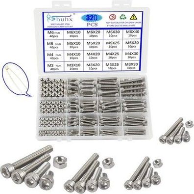 Rshuhx 320 Stk. M3 M4 M5 M6 Schrauben Set Zylinderschrauben mit Innensechskant