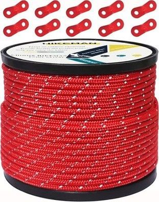 Hikeman 50M reflektierende Schnur Seil Führungsseil 100% Nylon, Rot, 4mm