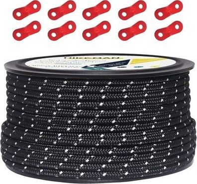 Hikeman 50M reflektierende Schnur Seil Führungsseil 100% Nylon, schwarz, 5mm