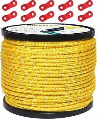Hikeman 50M reflektierende Schnur Seil Outdoor Führungsseil 100% Nylon, Gelb