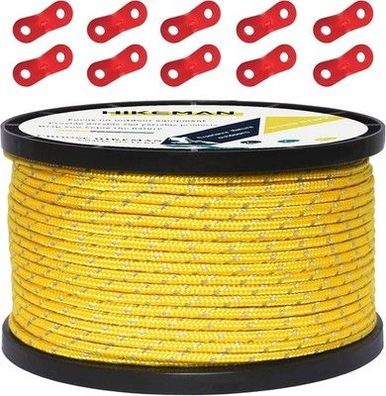 Hikeman 50M reflektierende Schnur Seil Führungsseil 100% Nylon, Gelb, 3mm